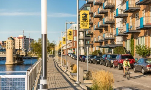 The North End across the street from the waterfront