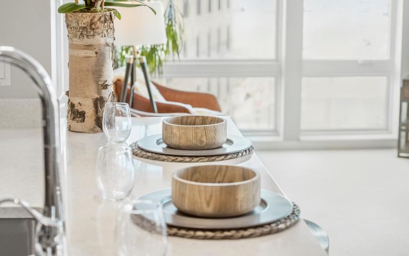 kitchen counter with place settings